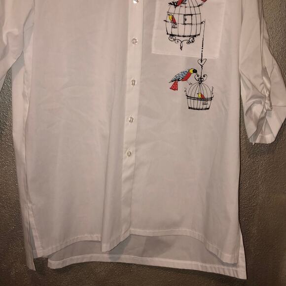 Zoe by Michael Phillips Whimsical Playful Fun White Button Birdcage Top - Picture 5 of 10